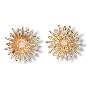 P&F Snowflake Star Burst White Moonglow Gold Earrings Clip On Screw Back Retro